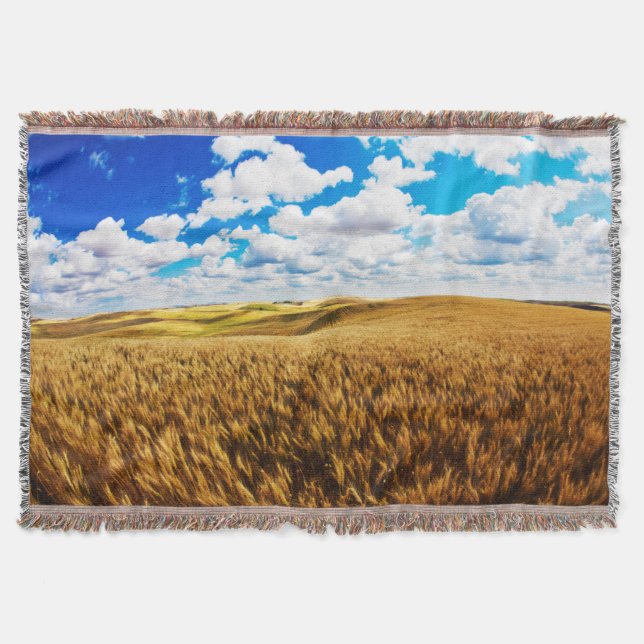 Rolling hills of ripe wheat throw blanket (Front)