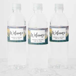 Rolling Hills Scenic Nature Photo Wedding Welcome Water Bottle Label