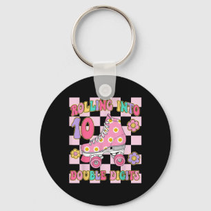 Rolling Into 10 Double Digits 10th Birthday Roller Keychain