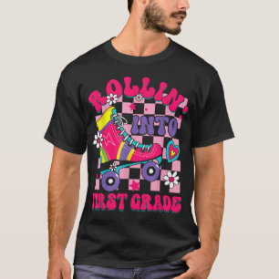 Rolling Into 1St Grade Groovy Back To School Kids T-Shirt