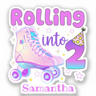 Rolling Into 2 - Cute Purple Roller Skate Birthday
