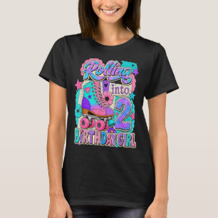 Rolling Into 2 Years Old Roller Skating Girl 2nd T-Shirt
