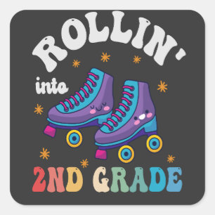 Rolling into 2nd Grade Back to School Roller Skate Square Sticker