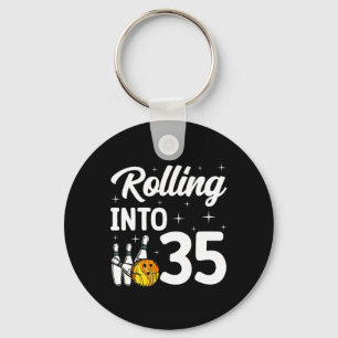 Rolling Into 35 Bowling 35th Birthday Keychain
