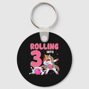 Rolling Into 3 3rd Birthday Unicorn Bowling 3 Year Keychain