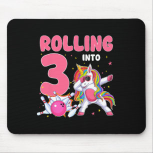 Rolling Into 3 3rd Birthday Unicorn Bowling 3 Year Mouse Pad