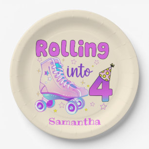 Rolling Into 4  Roller Skater Birthday Celebration Paper Plate