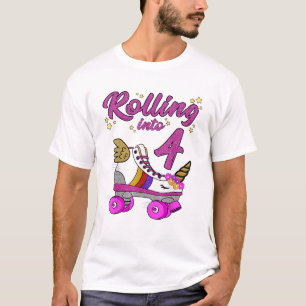 Rolling into 4th Birthday Shirt Unicorn Roller Ska