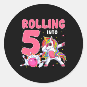 Rolling Into 5 5th Birthday Unicorn Bowling 5 Year Classic Round Sticker