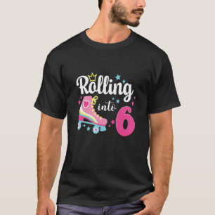 Rolling Into 6 Roller Skates 6th Birthday For Kids T-Shirt