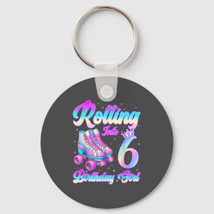 Rolling Into 6 Year Old Roller Skating 6th Birthda Keychain