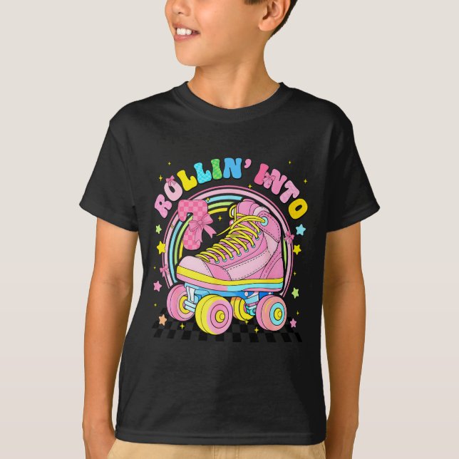 Rolling Into 7 Roller Skate Coquette Seventh T-Shirt (Front)