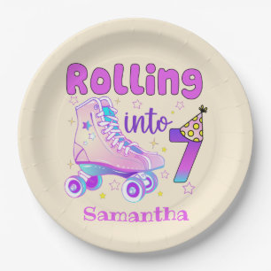 Rolling Into 7  Roller Skater Birthday Celebration Paper Plate