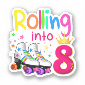 Rolling Into 8 Roller Skater 8th Birthday 8 years 