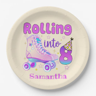 Rolling Into 8  Roller Skater Birthday Celebration Paper Plate