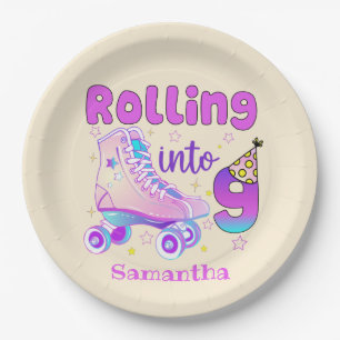 Rolling Into 9  Roller Skater Birthday Celebration Paper Plate