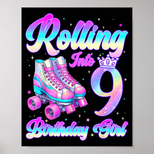 Rolling Into 9 Year Old Roller Skating 9th Birthda Poster