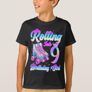 Rolling Into 9 Year Old Roller Skating 9th Birthda T-Shirt