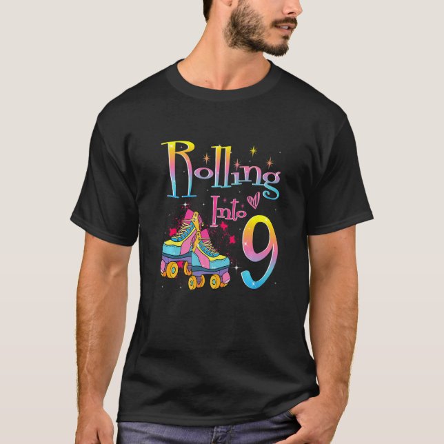 Rolling Into 9 years Let's Roll I'm Turning 9 Roll T-Shirt (Front)