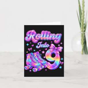 Rolling Into 9 Years Old Roller Skating Girl 9th Card