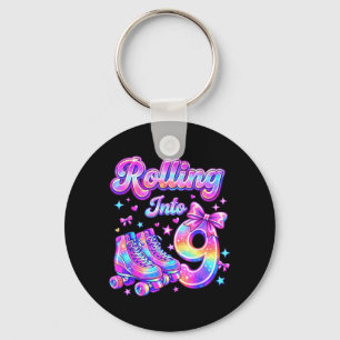 Rolling Into 9 Years Old Roller Skating Girl 9th Keychain
