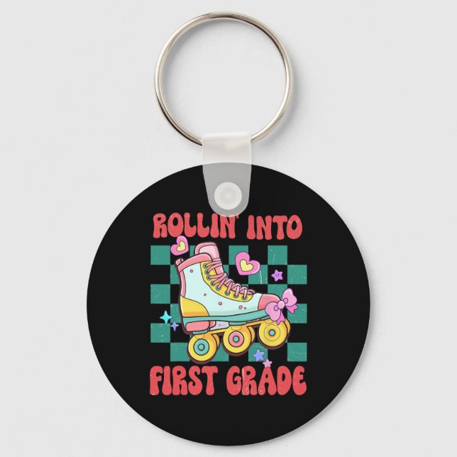 Rolling Into First Grade Roller Skate Ck To School Keychain (Front)