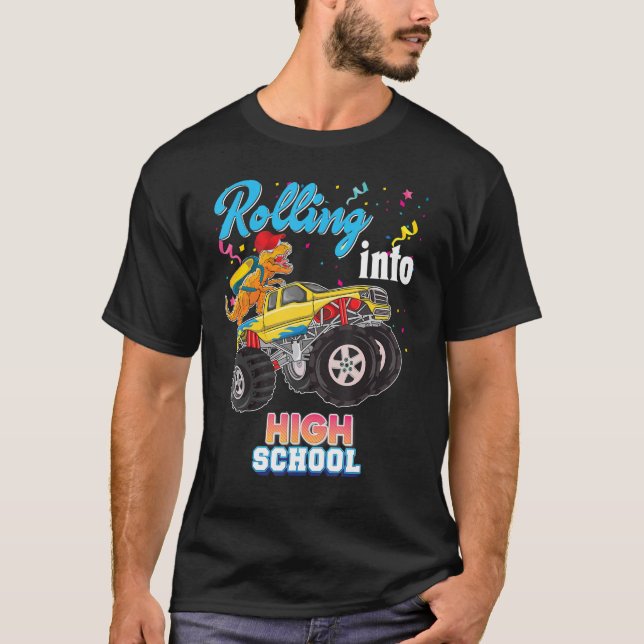 Rolling Into High School Back To School Dinosaur C T-Shirt (Front)