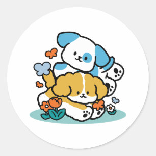 Rolling Into May Like Happy Pups – Cute Spring Dog Classic Round Sticker