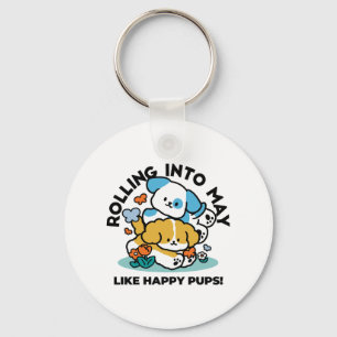 Rolling Into May Like Happy Pups – Cute Spring Dog Keychain