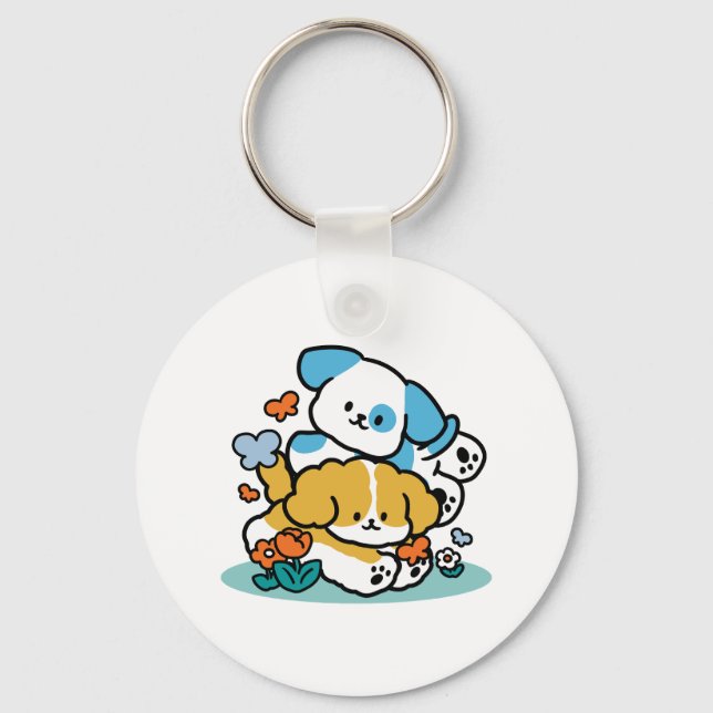 Rolling Into May Like Happy Pups – Cute Spring Dog Keychain (Front)