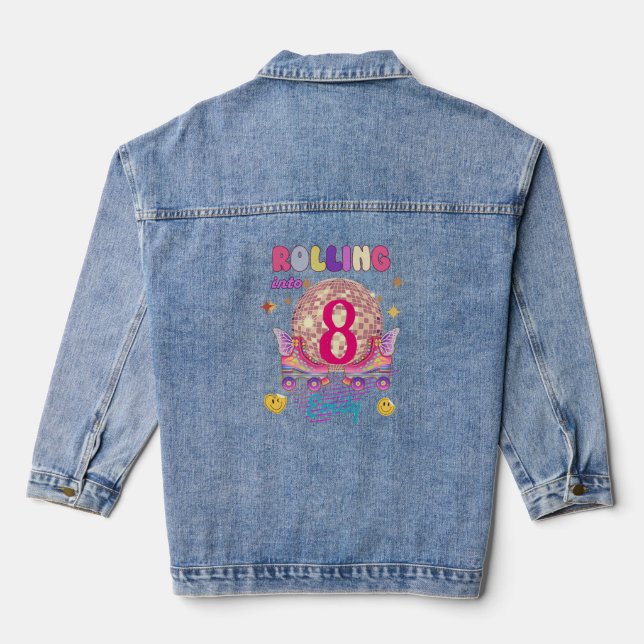 Rolling Into Skate Roller Birthday Girl Matching Denim Jacket (Back)
