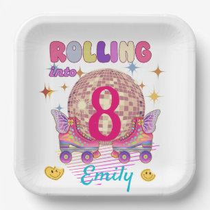 Rolling Into Skate Roller Birthday Girl Matching Paper Plate