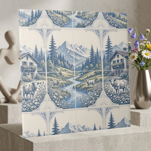 Rolling Meadow Grazing Cow Rustic Mountain Scenic  Tile (Creator Uploaded)