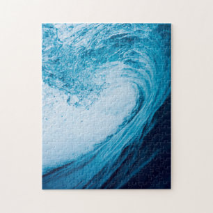 Rolling Ocean Wave In Hues Of Blue Jigsaw Puzzle
