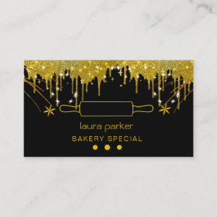 Rolling Pin Bakery Pastry Catering Dripping Gold Business Card