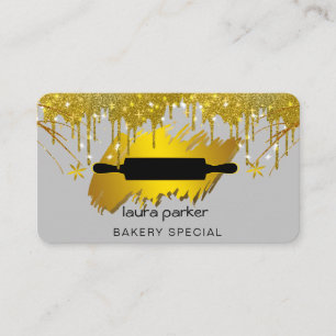 Rolling Pin Bakery Pastry Catering Dripping Gold Business Card