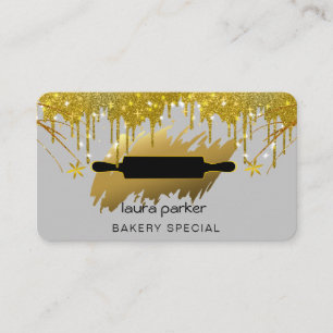 Rolling Pin Bakery Pastry Catering Dripping Gold Business Card