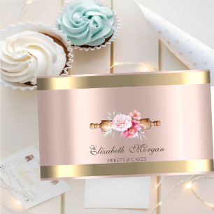 Rolling Pin Flower Gold Stripe Rose Gold Bakery Business Card