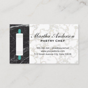 Rolling Pin   Gold White Marble   Black Marble Business Card