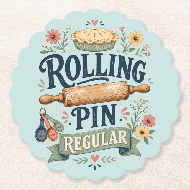 Rolling Pin Regular Cottage Baker Paper Coaster (Front)