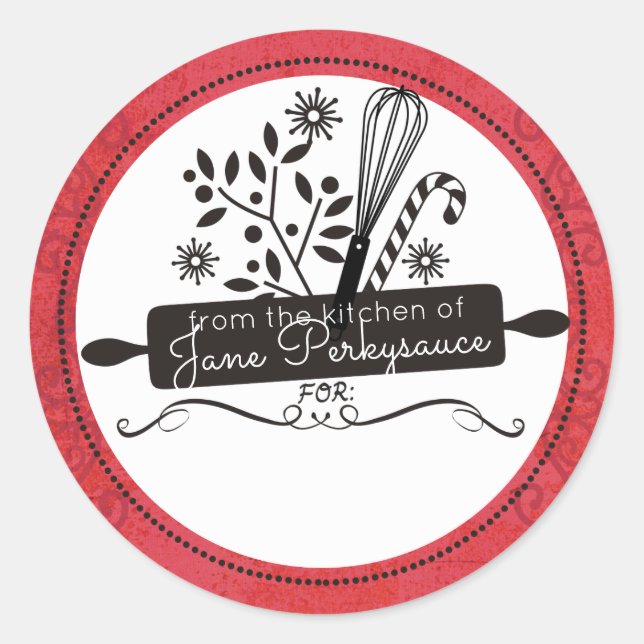 Rolling pin whisk Christmas from the kitchen of Classic Round Sticker (Front)