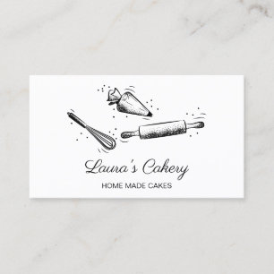 rolling pin & whisk cupcake Bakery Black and White Business Card