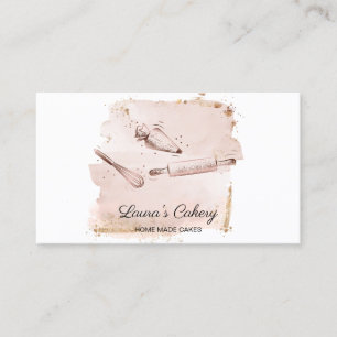 rolling pin & whisk cupcake Bakery blush pink Business Card