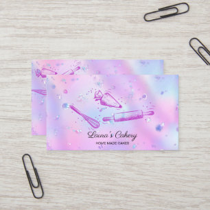 rolling pin & whisk cupcake Bakery Iridescent Business Card