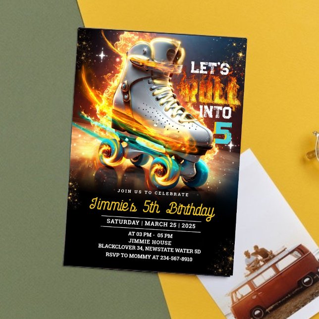Rolling Skate Fire Birthday Party Invitation (Rolling Skate Fire Birthday Party Invitation)