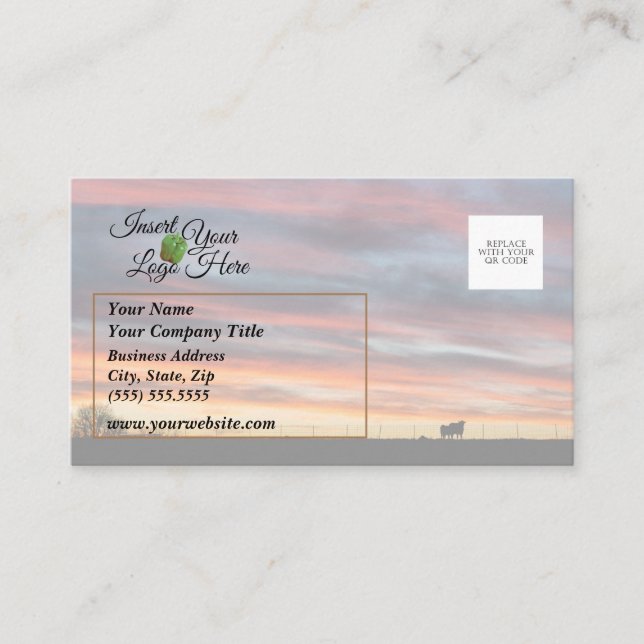 Rolling Sky Waves Cow Sunset Business Card (Front)
