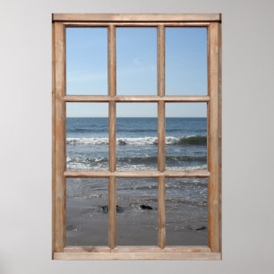 Rolling Waves on Beach View from a Window Poster