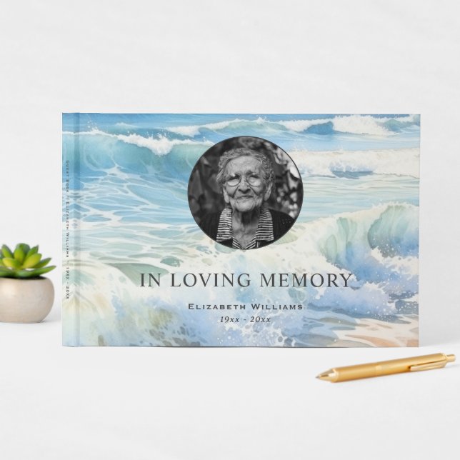 Rolling Waves Photo Funeral Memorial Guest Book (InSitu Display)