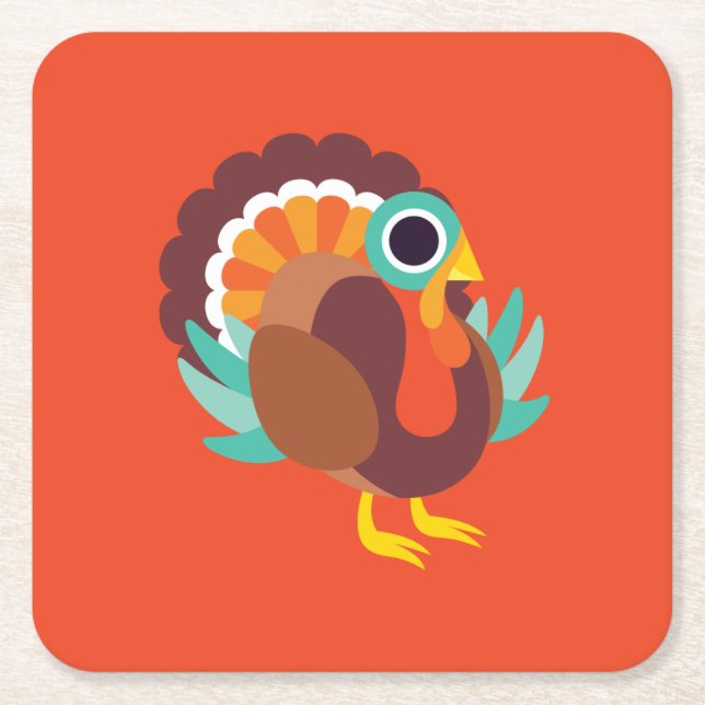 Rollo the Turkey Square Paper Coaster (Front)