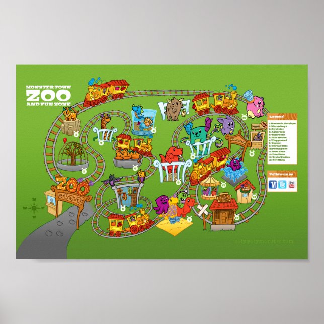 Roly-Poly Monster "Zoo Map" Poster (12"x8") (Front)